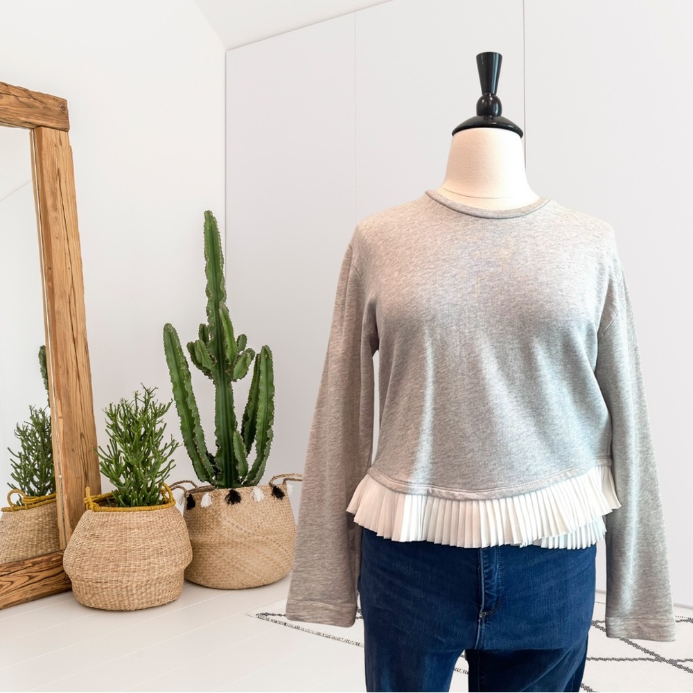 J.Crew Ivory Pleated Ruffle Hem Sweatshirt